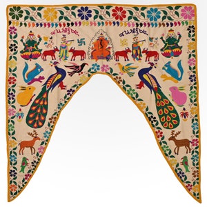 Antique Toran, Bandanwal, 3.6x4 ft. Door Hanging, Antique Hand Embroidered Toran, Wall hanging, colorful, Indian Door Toran, Vintage Textile
