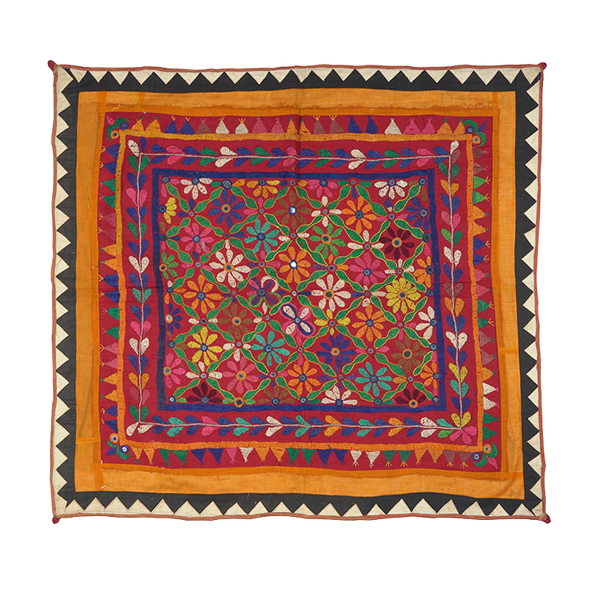 Suspension Murale Indienne Gujarati Faite Main - 86x89 Cm - Tissu Vintage Multicolore - Occasion