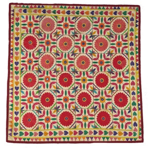 Handmade Wall Hanging Cotton Traditional Indian Textile Tapestry Vintage Floral motifs Gujarati Hand Embroidered Wall Art Decor gift