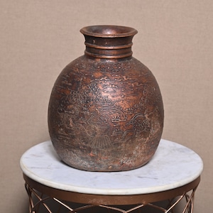 Antiker hölzerner Himachal Wasser Matka Topf Antiker Wassertopf Matka Wasserspender Original alte Hand geschnitzte Vorratsbehälter Holz Wasserbehälter