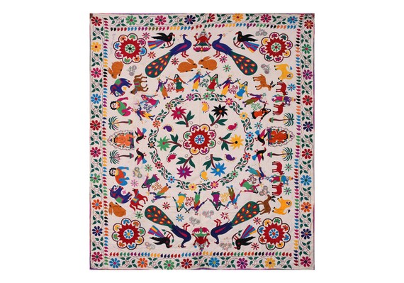 Tenture Murale Indienne En Patchwork 100% Coton - Déco Ethnique Blanc Et Multicolore