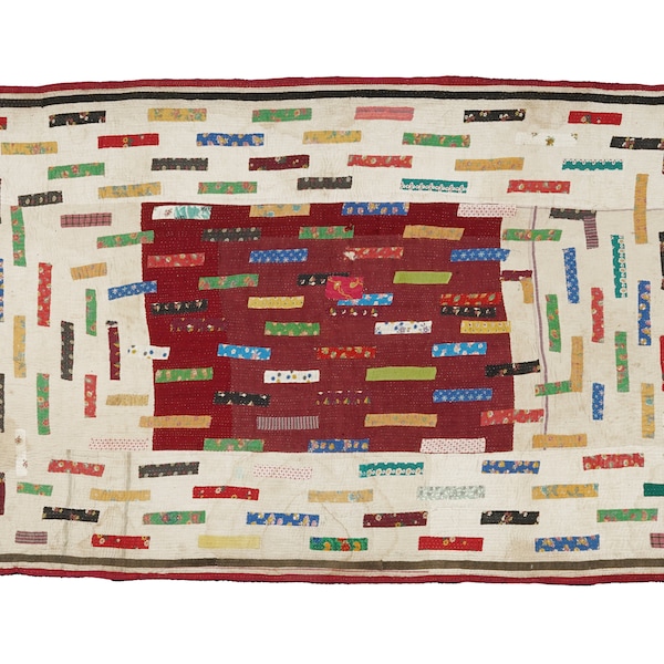 Applique patchwork contemporaine en textile vintage, chemin de table fil multicolore, tapisserie indienne en coton faite main, pièce unique de décoration d'intérieur