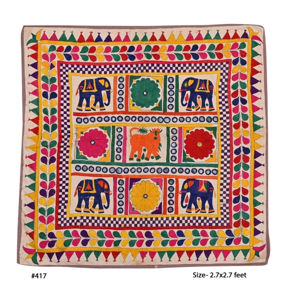 Tapisserie Murale Indienne Vintage Banjara - Broderie Faite Main - 1,3 X 1,3 Pieds