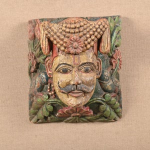 Antique Handmade King Wood Carving Mask Indian Hand Crafted Wall hanging Vintage Masks Hand Painted Decorative Wall Art Figurines