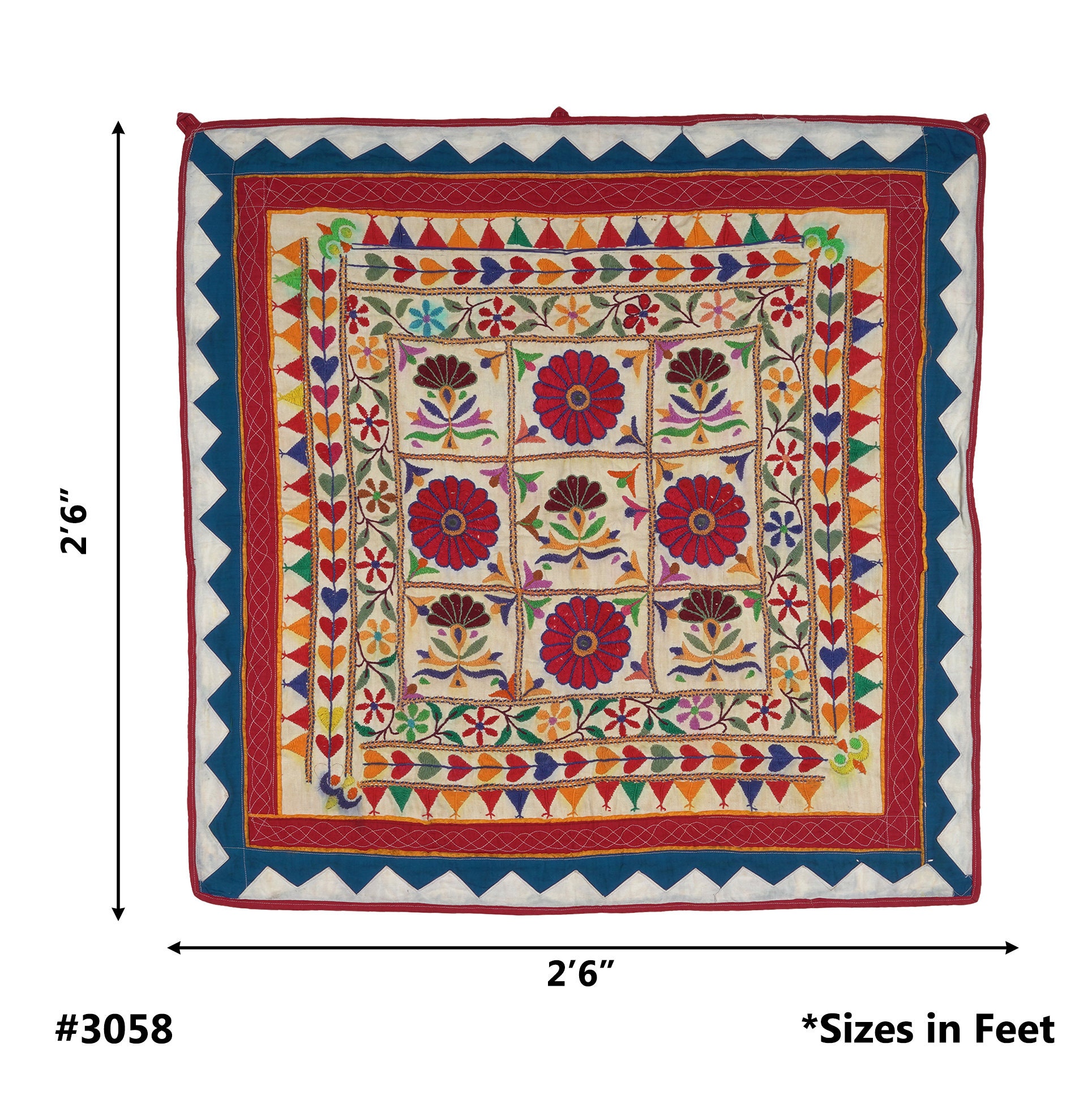Tapisserie 40-50 ans, multi-fils, miroir, décoration murale en gujarati, motifs floraux et animaux, décoration colorée pour la maison et le salon - France