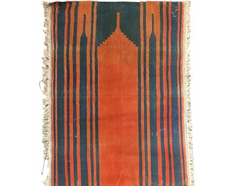 Vintage 60-70 years old Flat weave Prayer rugs Muted faded Wall art hanging tapestry Hand knotted Indian textile Worship mat