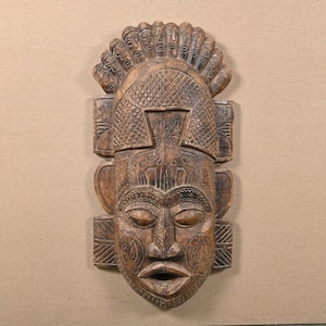 Tribal Mask Traditional Wall decorFigurine Tiki mask wall Painted Tribal Mask Vintage Hand Carved Wooden Mask Folk Art Mask traditional