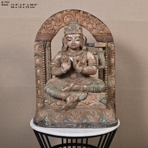 Vintage Wooden Hand Carved Lord Figure hand painted Wood Sculpture Home Decorative Statue Wood Handicraft Figure Traditional Art Statue