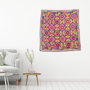 Wall hangings, Indian wall decor tapestry, wall art, Home decor Hanging, mirror work tapestry, Colorful thread textile