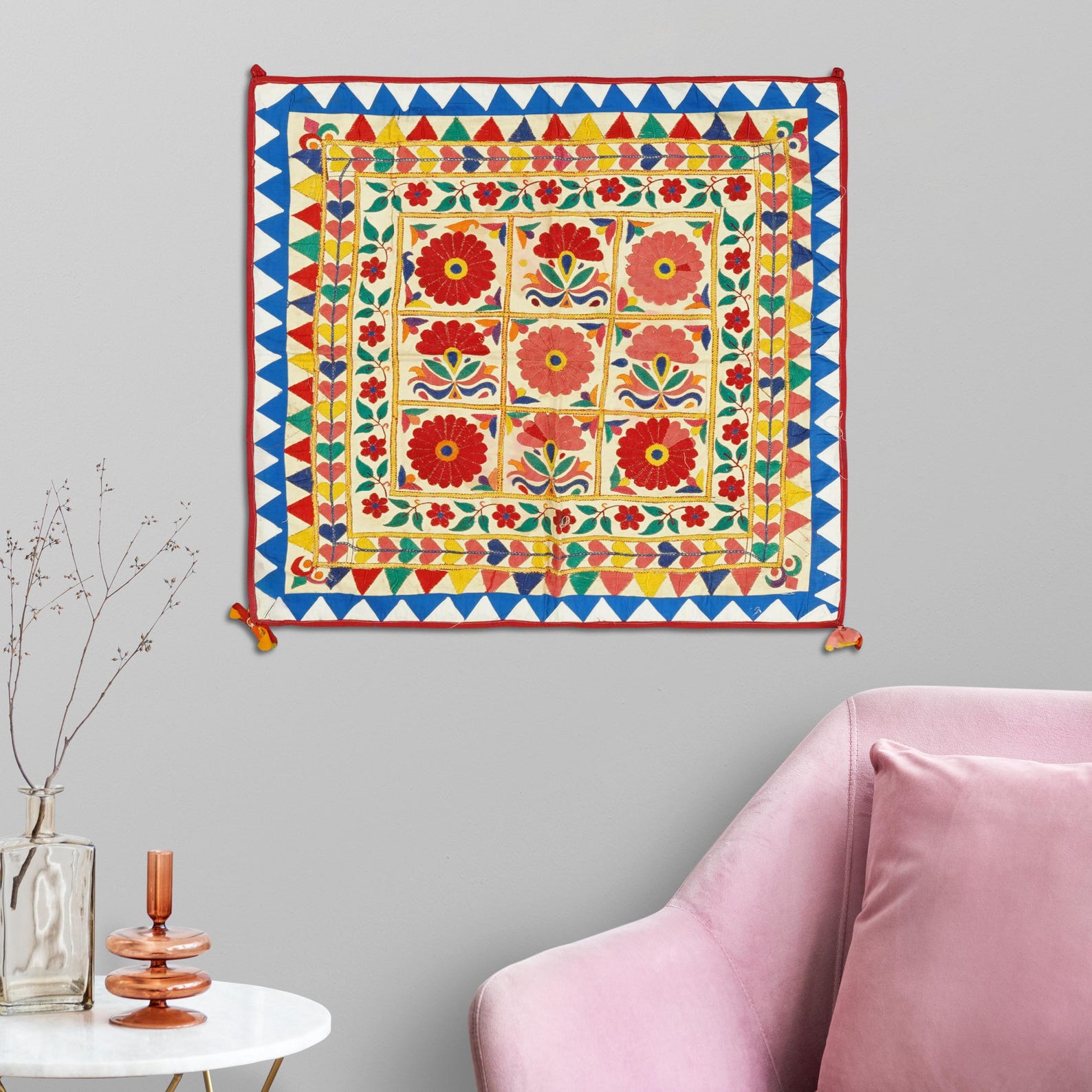 Hand Embroidered Tapestry Wall Art Gujrati Wall Hanging Textile ...