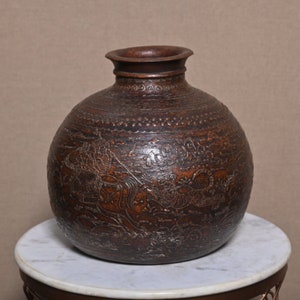 Holz Alte Hand geschnitzte Lange Hals Wasser Spender Sammeln Aufbewahrungsgefäß Holzfiguren Vintage Holz Gravur Himachal Matka Topf