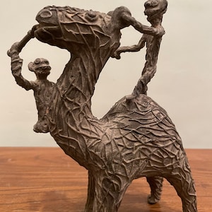 Brass camel art Vintage collection 1960s Year old hand carved antique Animal Brass figurine, Man with camel tabletop Unique collection