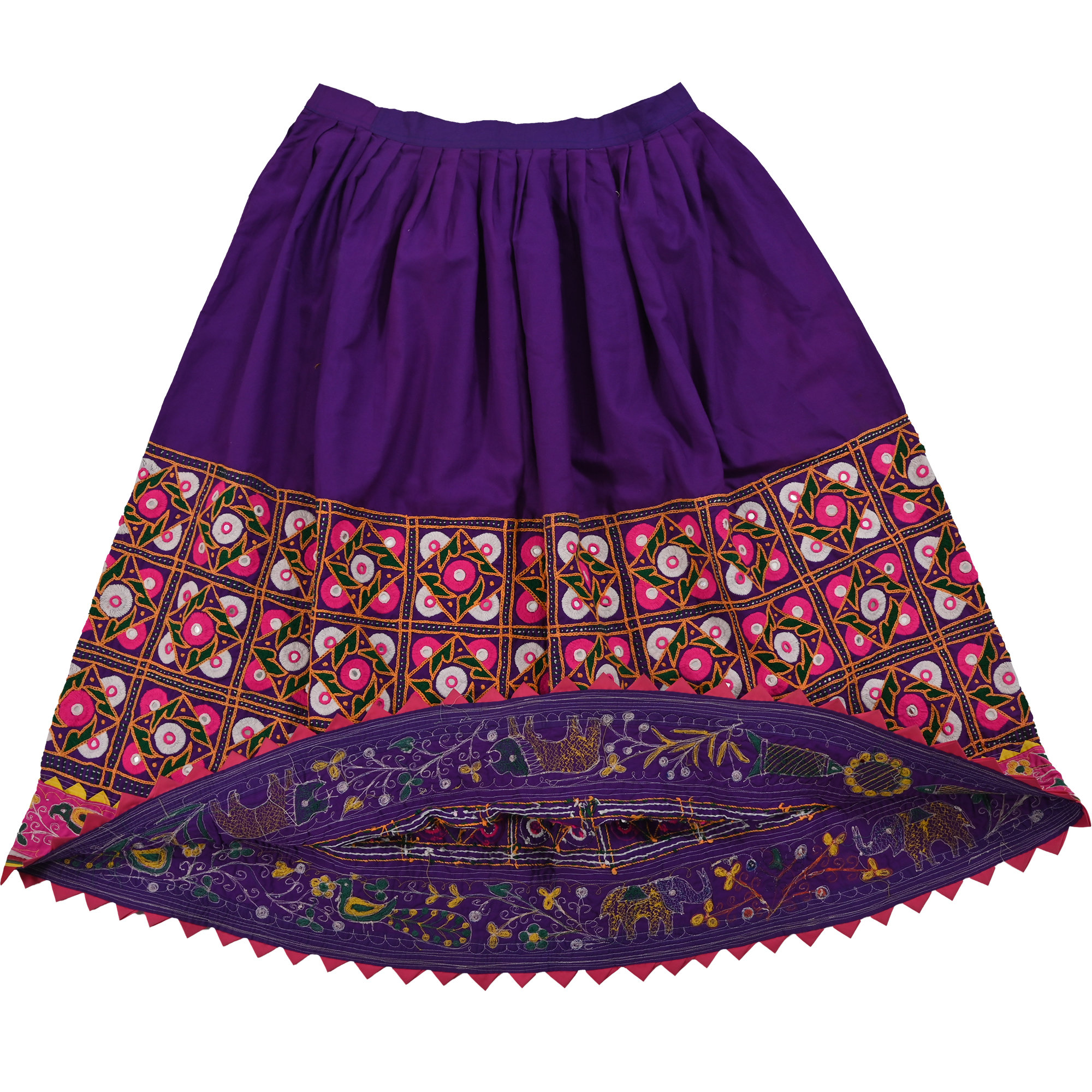 Indian Vintage Textile Skirt, Blue Hand Embroidery Mirror Work