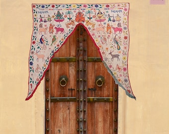 Decoración de puerta estilo bohemio con diseño de Toran Banjara, adorno para puerta, decoración de interior estilo bohemio con bordado, cenefa para puerta Toran, colgante de pared.