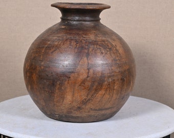 Antique Wooden Himachal Water Matka Pot Original Old Hand Carved Rustic Water Pot Matka Wooden Round Pot Himachal Storage Pot Water pot