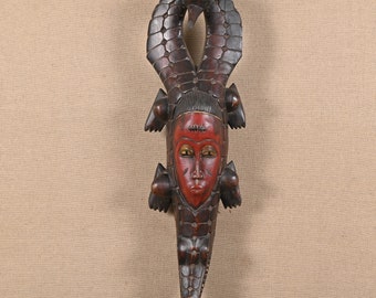 手彫りのグロマスク：アフリカの部族の壁装飾、ヴィンテージフォーク