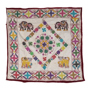 Vintage Hand Embroidered Wall Hanging 30-40 years old Cotton Textile Traditional Indian Gujarati Boho Textile Wall decor tapestry gift item