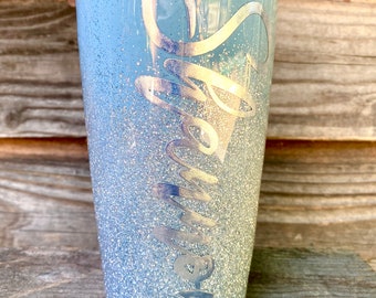 Personalized glitter tumbler - blue to silver ombré