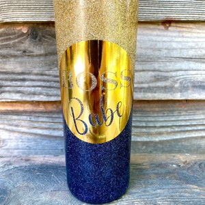 Personalized glitter tumbler - gold to deep navy ombré