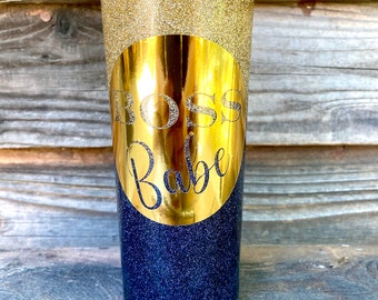 Personalized glitter tumbler - gold to deep navy ombré
