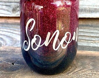 Personalized glitter wine tumbler