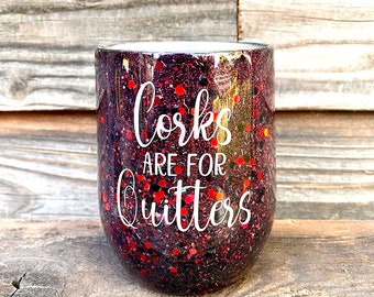 Stainless steel, double walled personalized glitter wine tumbler