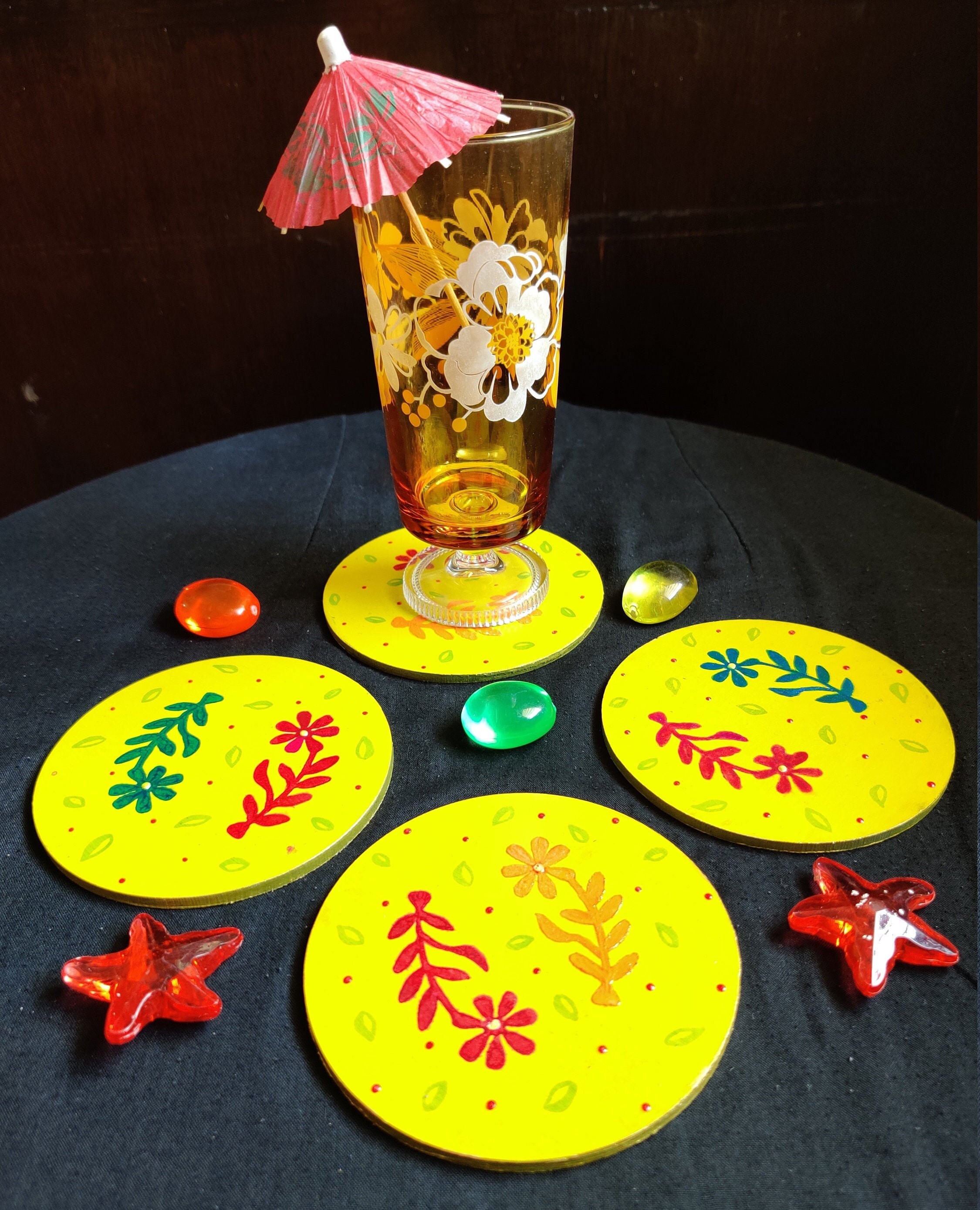 Set of 4 Handpainted Tea/Coffee Coasters Etsy