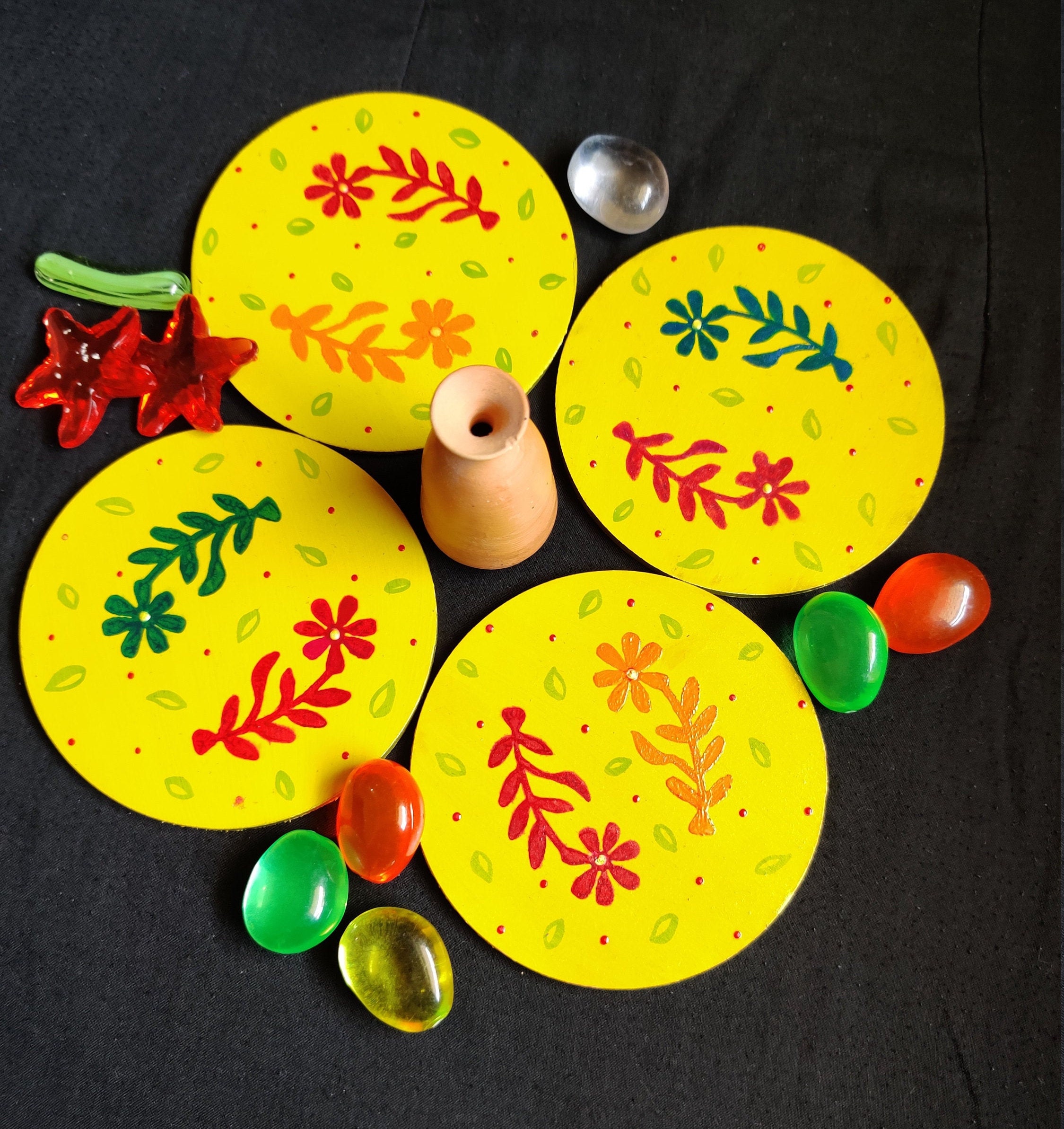 Set of 4 Handpainted Tea/Coffee Coasters Etsy