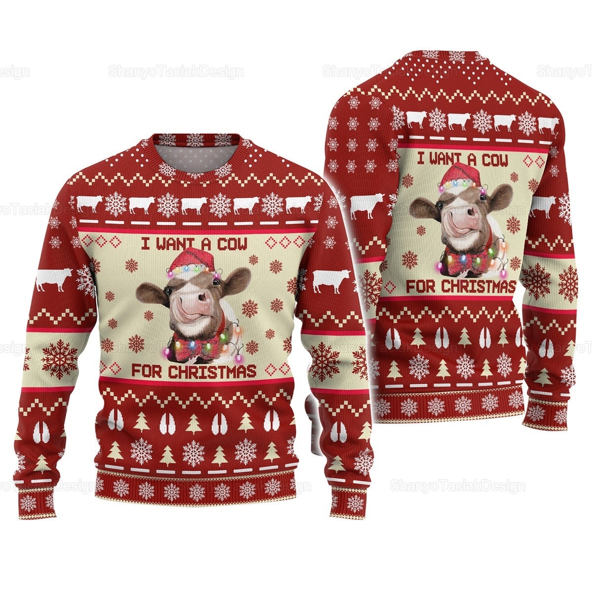 Christmas Ugly Sweater, Cow Ugly Christmas Sweater