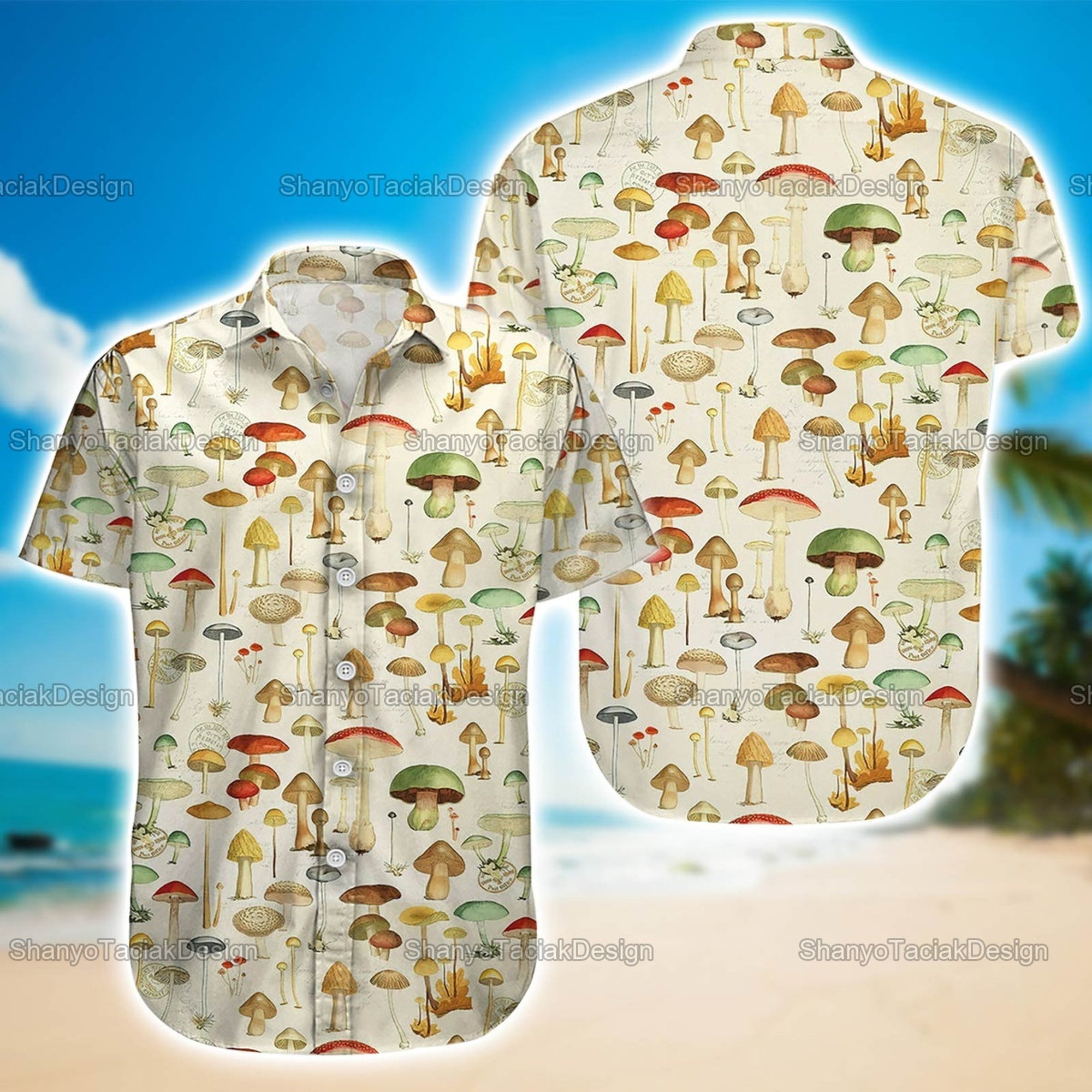 Mushrooms Hawaiian Shirt, Vintage Mushrooms Print