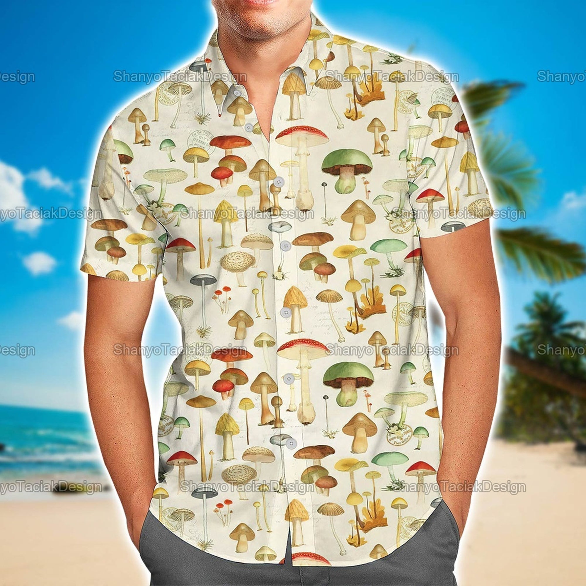 Mushrooms Hawaiian Shirt, Vintage Mushrooms Print