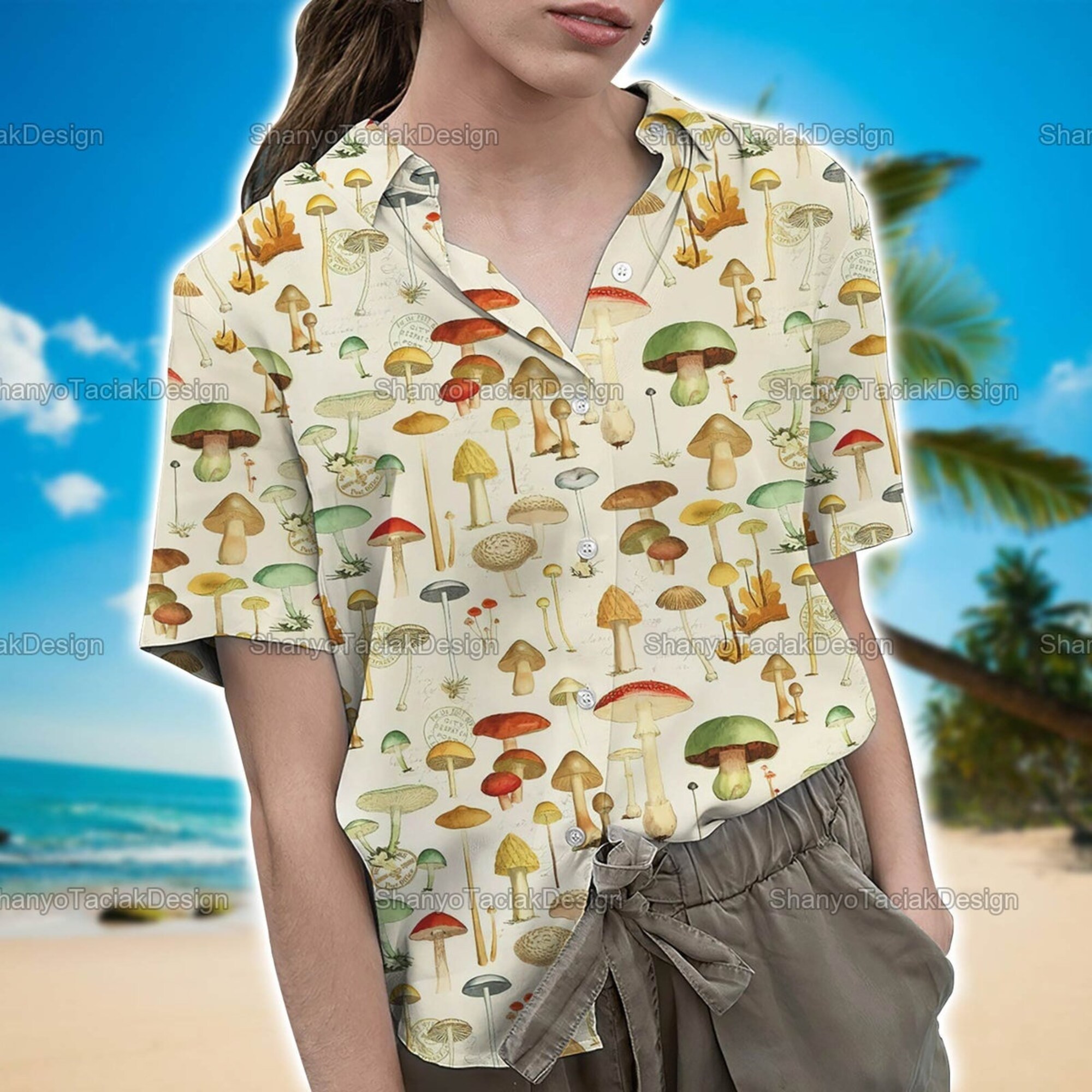 Mushrooms Hawaiian Shirt, Vintage Mushrooms Print