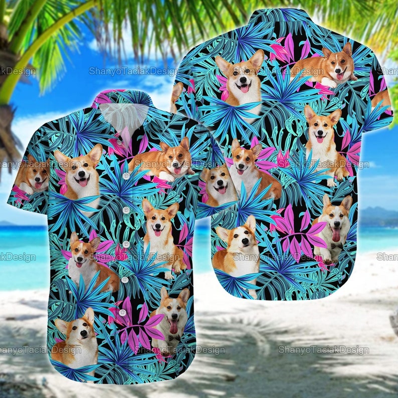 mens corgi button up shirt