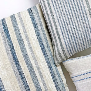 Woven Coastal Stripe / Blue / Navy, White & Natural Accent Pillow