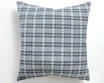 Vintage Linen Black / White Handwoven Plaid Homong Linen Throw Pillow