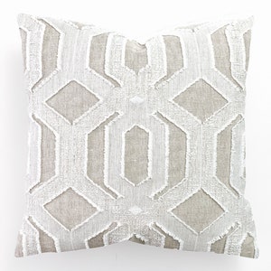 Linen Natural and White Stitched Throw Pillow Cover