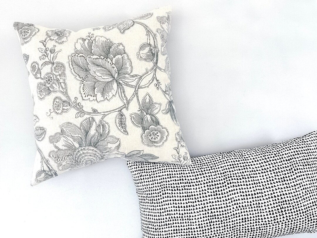 Natural / Black and White Linen Throw Pillow Cover Etsy
