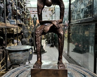 Abstract Bronze Statue, Seated Melancholy Sculpture, Elegant Seated, Home Decor, Seated Giant, New Home Gift, Christmas Gift, 13.7 Inch