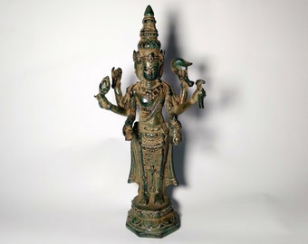 Bronze Tri Murti God, Tri Murti Statue, Brahma God, Vishnu God, Shiva God, Hindu God Figurine, Home Decor, Birthday Gift, 7.8"