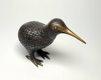 Escultura de Kiwi em Bronze, Pássaro Kiwi, Figura de Animal, Amante de Animais, Presente Colecionável, Bronze Maciço, Decoração para Casa, Presente de Aniversário, 7,4 cm