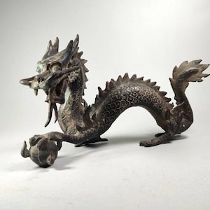 Bronze Dragon Statue, Dragon Figurine, Antique Dragon, Chinese Dragon, Legend Animal, Gift for Boyfriend, Birthday Gift, Rare Item, 5.5 inch