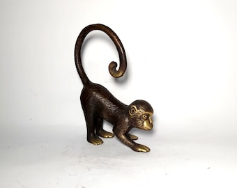 Bronze Monkey's Long Tail, Monkey Statue, Animal Figurine, Animal Lover, Home Decor, Birthday Gift, 6.2 inch