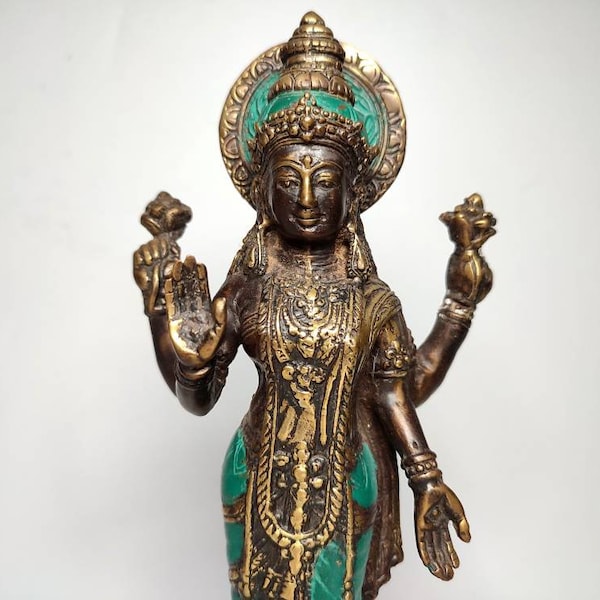 Déesse Lakshmi, statue hindoue en bronze, déesse du bonheur et de la richesse, beauté de luxe Fortune, décoration d'intérieur, article rare, 4,7 pouces