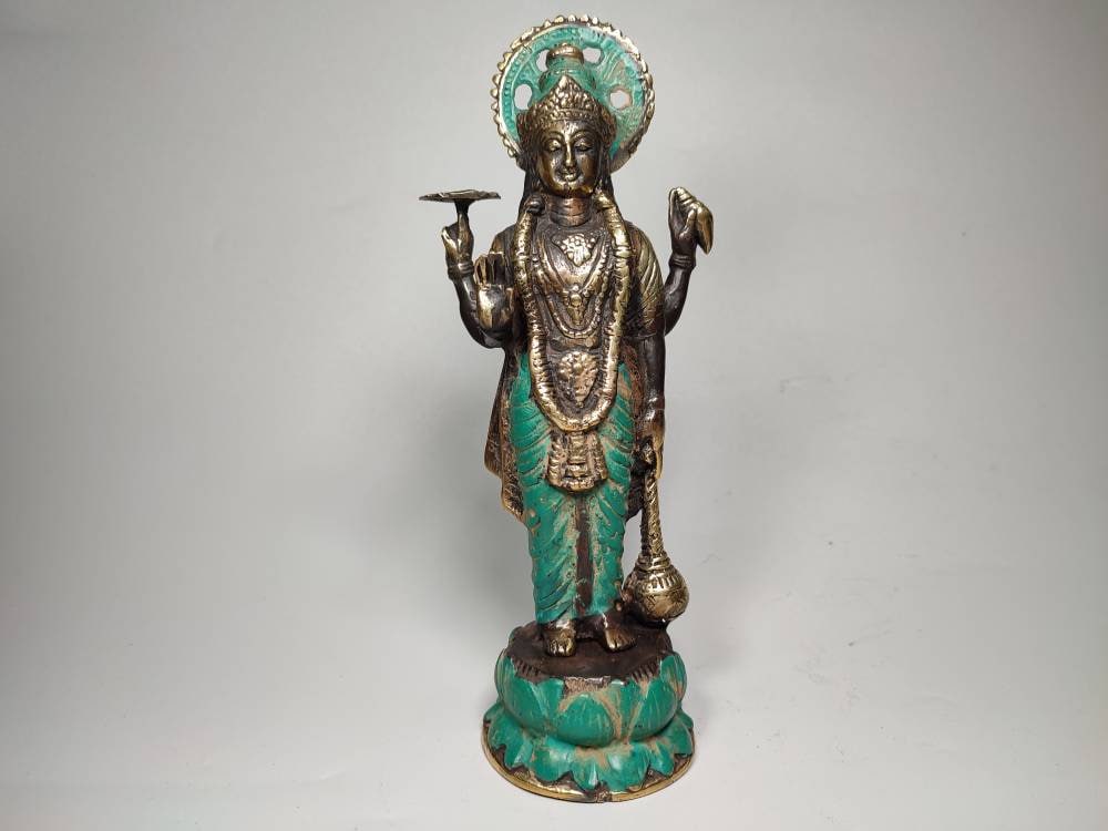 Bronze Vishnu God Vishnu Four Arms Statue Lord Vishnu Etsy