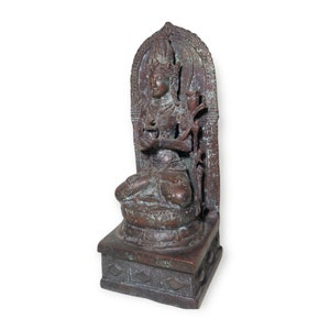 Bronze Tara Goddess, Antique Tara Goddess on Throne, Rare Item, Statue, Lakshmi Bali, Hindu Goddess, Javanese Style, Home Decor, 11.4 inch