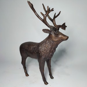 Bronze Deer Statue, Deer Sculpture, Deer Figurine, Animal Lover, Wild Animal, Home Decor, Christmas Gift, 12.5 inch