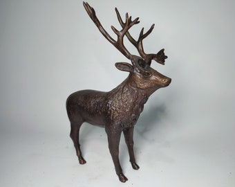 Statua di cervo in bronzo, scultura di cervo, statuetta di cervo, amante degli animali, animale selvatico, decorazione per la casa, regalo di Natale, 12,5 pollici