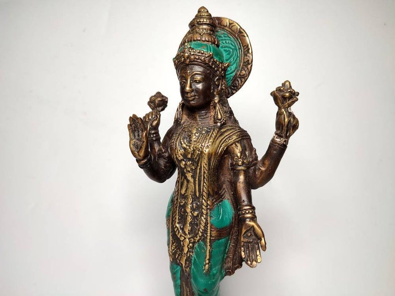 Goddess Lakshmi, Bronze Hindu Statue, Goddess Of Wealth Happiness, Fortune Luxury Beauty, Home Decor, Rare Item, 4.7 inch image 6