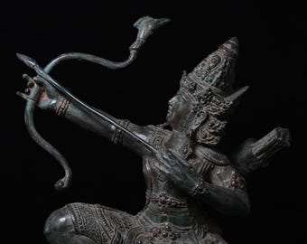 Estátua de bronze de Arjuna, Mahabharata épico, Deus hindu, Deus indiano, Herói arqueiro, Herói bonito, Decoração para casa, Presente de aniversário, 10,6 polegadas