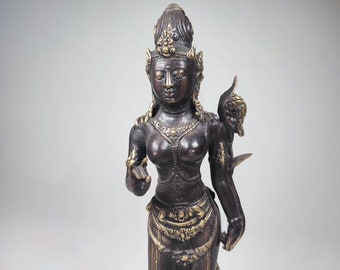 Deusa Sri de bronze, estátua da deusa Sri Lakshmi, Lakshmi Bali, estátua de arte hindu, deusa da prosperidade, deusa hindu, decoração para casa, 10,6 polegadas